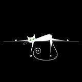 Relax. White cat on black for your design