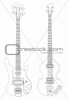 Isolated image of vintage bass guitars