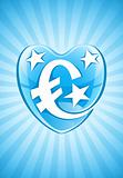 Blue heart with euro currency symbol and stars