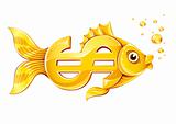 gold fish in form of dollar currency sign