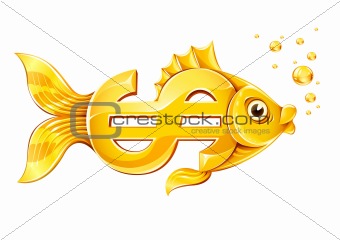 gold fish in form of dollar currency sign
