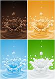 set of various splash drink liquids