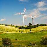 Summer landscape and wind turbines