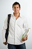 Man with backpack and schoolbooks