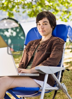 Camper using laptop