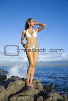 Woman in Swimsuit Standing on Beach