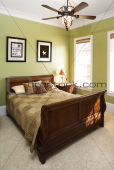 Green Bedroom With Ceiling Fan