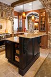Kitchen Interior With Stone Accents in Affluent Home