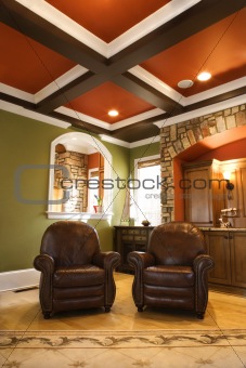 Brown Leather Chairs in Upscale Living Room