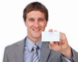 Businessman presenting a business card 