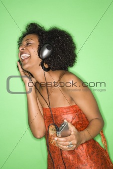 Woman listening to music.