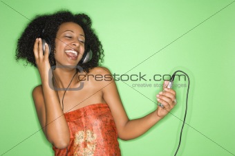 Woman listening to music.