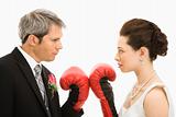 Wedding couple with boxing gloves.