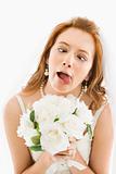 Bride making funny face.