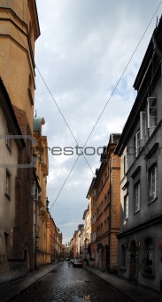 Warsaw Piwna street after rain