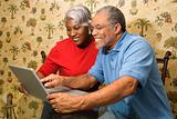 Mature couple looking at laptop.