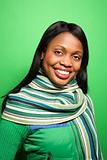 African-American woman wearing green scarf.