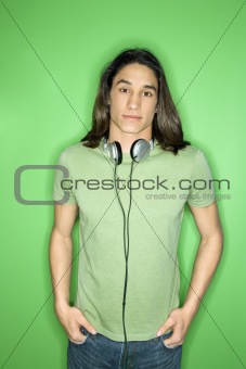 Asian-American teen boy with headphones.