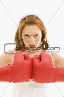 Bride with boxing gloves.