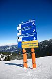 Ski resort trail direction signs.