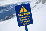 Snow ski resort caution sign.
