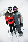 Mom and son at ski slope.