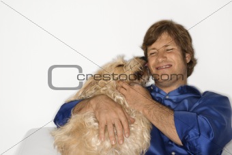 Man with brown dog.
