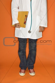 Doctor wearing jeans and sneakers.