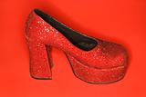 Red glitter high heel shoe.