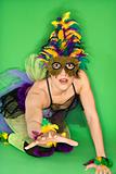 Woman in Mardi Gras type costume.