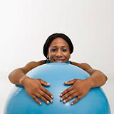 Woman on exercise ball.