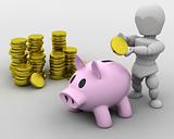 man placing money in piggy bank