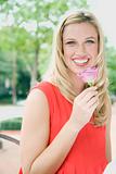 Smiling Woman Holding Rose