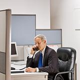 Businessman talking on telephone at desk