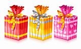 set of packaged holiday gifts with bow