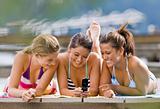 Friends text messaging with cell phone