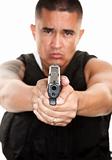 Hispanic Cop with Pistol