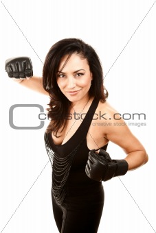 Hispanic Woman in Boxing Gloves