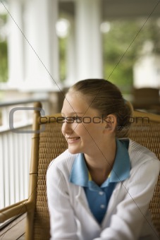 Young Girl on Porch Smiling