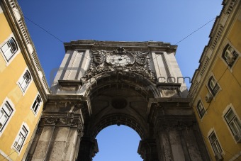 Building Arch with Clock in Lisbon