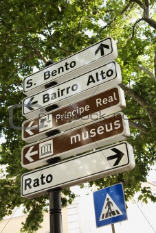 Directional and Pedestrian Crossing Signs in Lisbon
