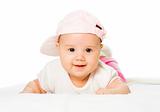 Portrait baby girl wearing pink hat