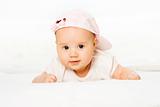 Portrait baby girl wearing pink hat