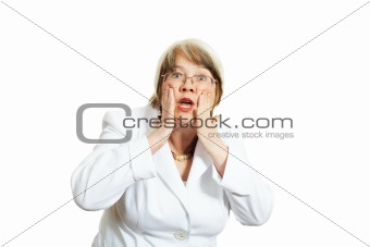 Adult businesswoman over white background