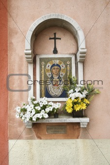 Madonna and Child Mosaic at Outdoor Shrine
