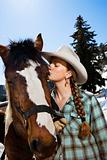 Attractive Young Woman Kissing Horse