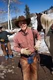 Men Standing with Horse and Smiling