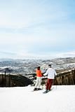 Skiers on Mountain Overlooking Valley
