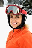 Portrait of Smiling Female Skier