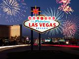 Las Vegas Welcome Sign with Fireworks in Background